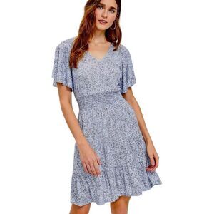 Loft Floral Dress smocked waist tiered size Medium Light Blue